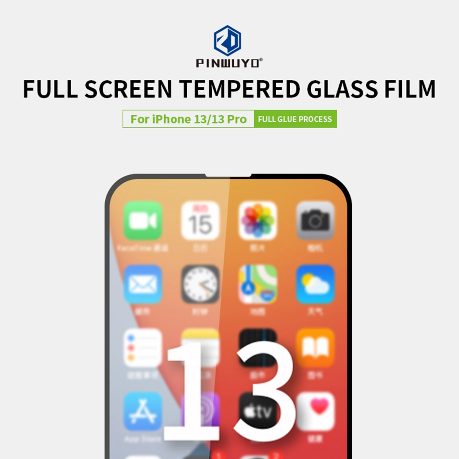Skærmskåner 9H og 2.5D med hærdet glas til iPhone 13 / 13 Pro - Sort