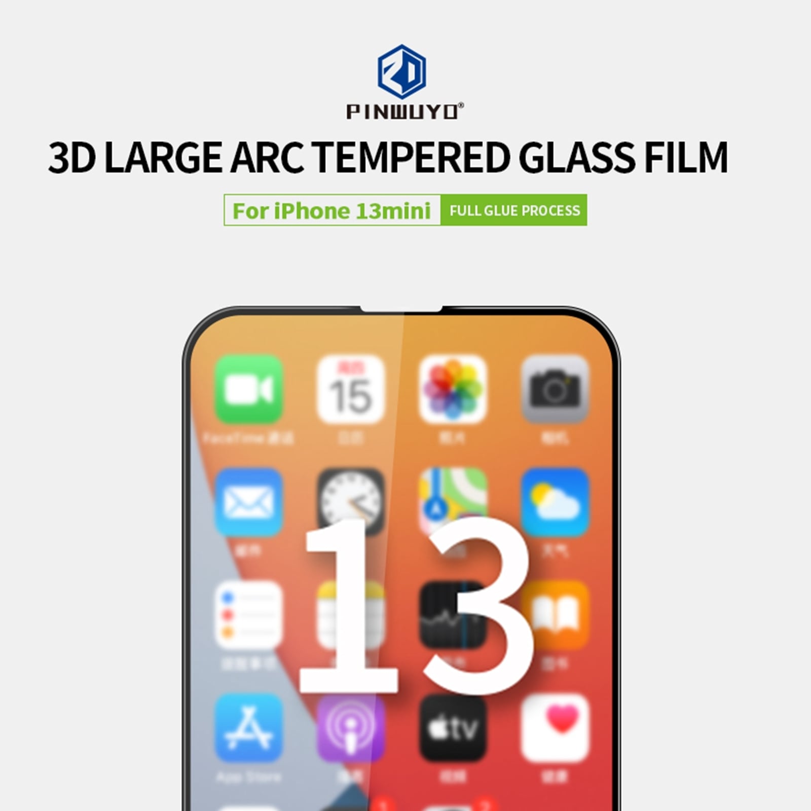 Skærmskåner 9H och 3D med hærdet glas samt ekstra hårdhed til iPhone 13 mini - Svart
