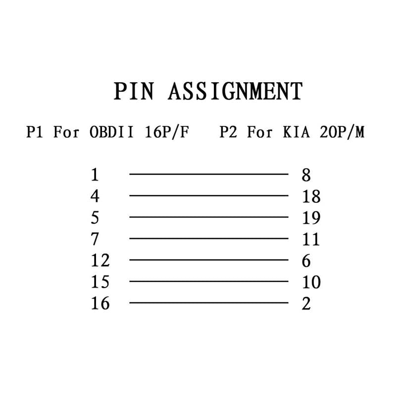 20-pins til 16-pins OBD2-kabel til Kia
