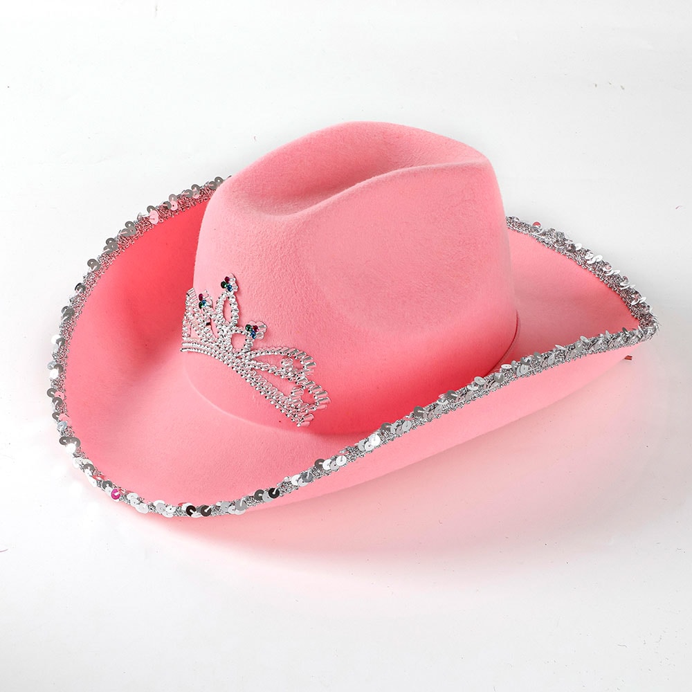 Lyserød cowboyhat med pailletter