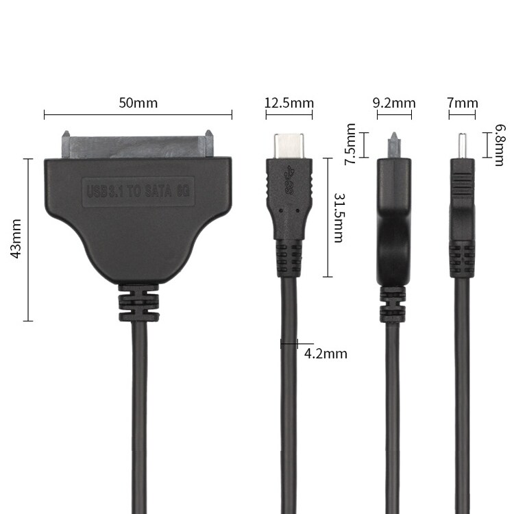 USB Type-C til SATA 2 7+15 Adapter 20 cm