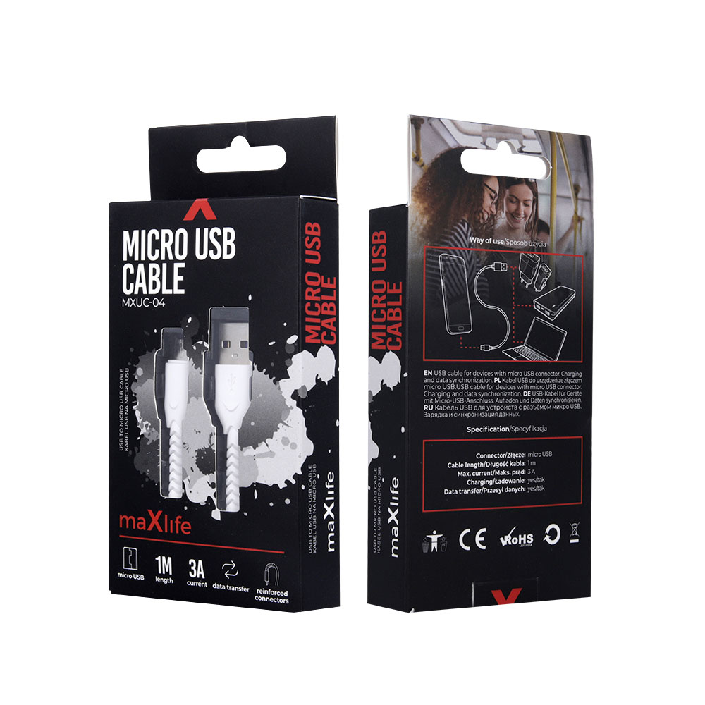 Maxlife MXUC-04 USB-MicroUSB-kabel 1 m Hvid