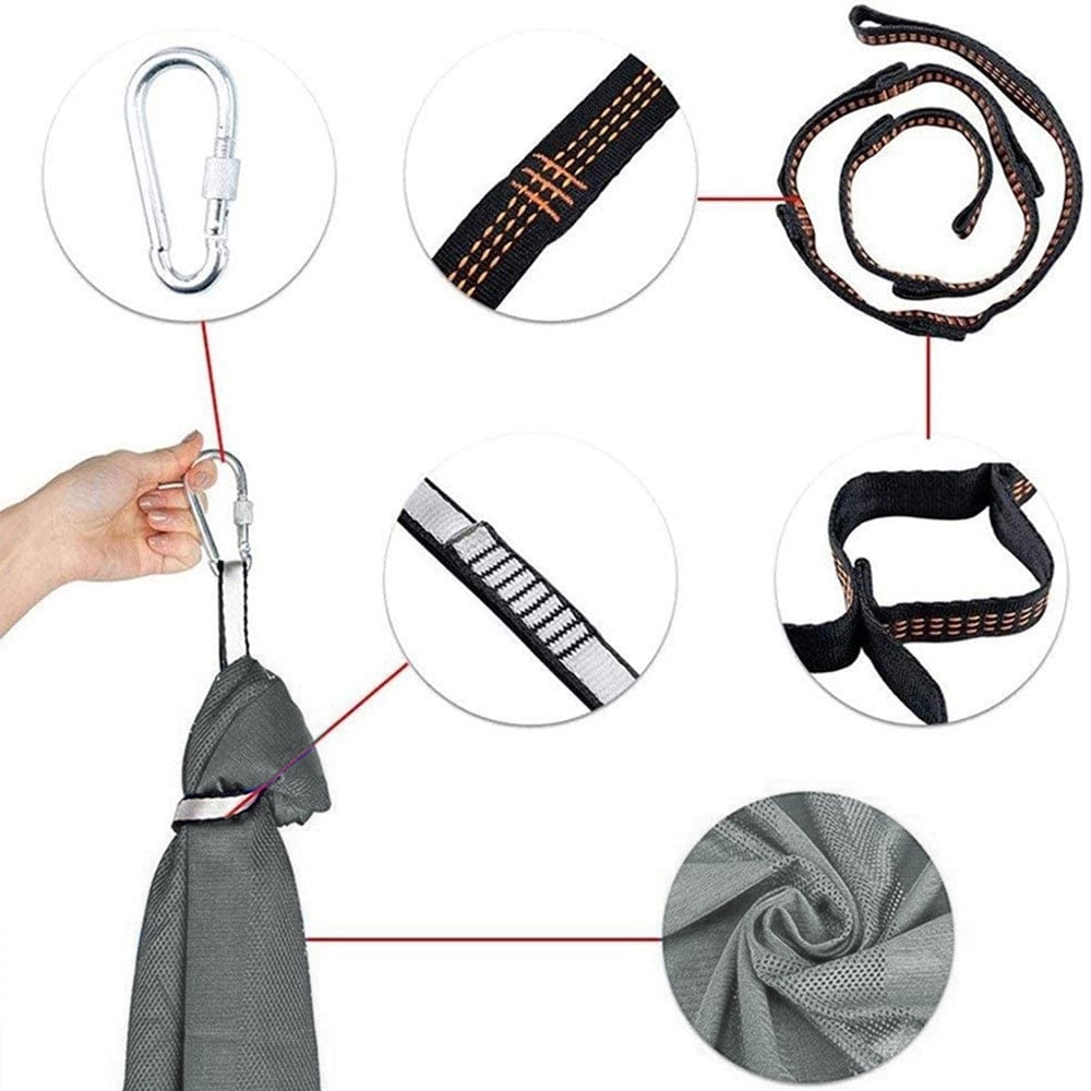 Elastisk hammock i nylon 150×280 cm / lille hængekøje til inden- og udendørs brug – Grå