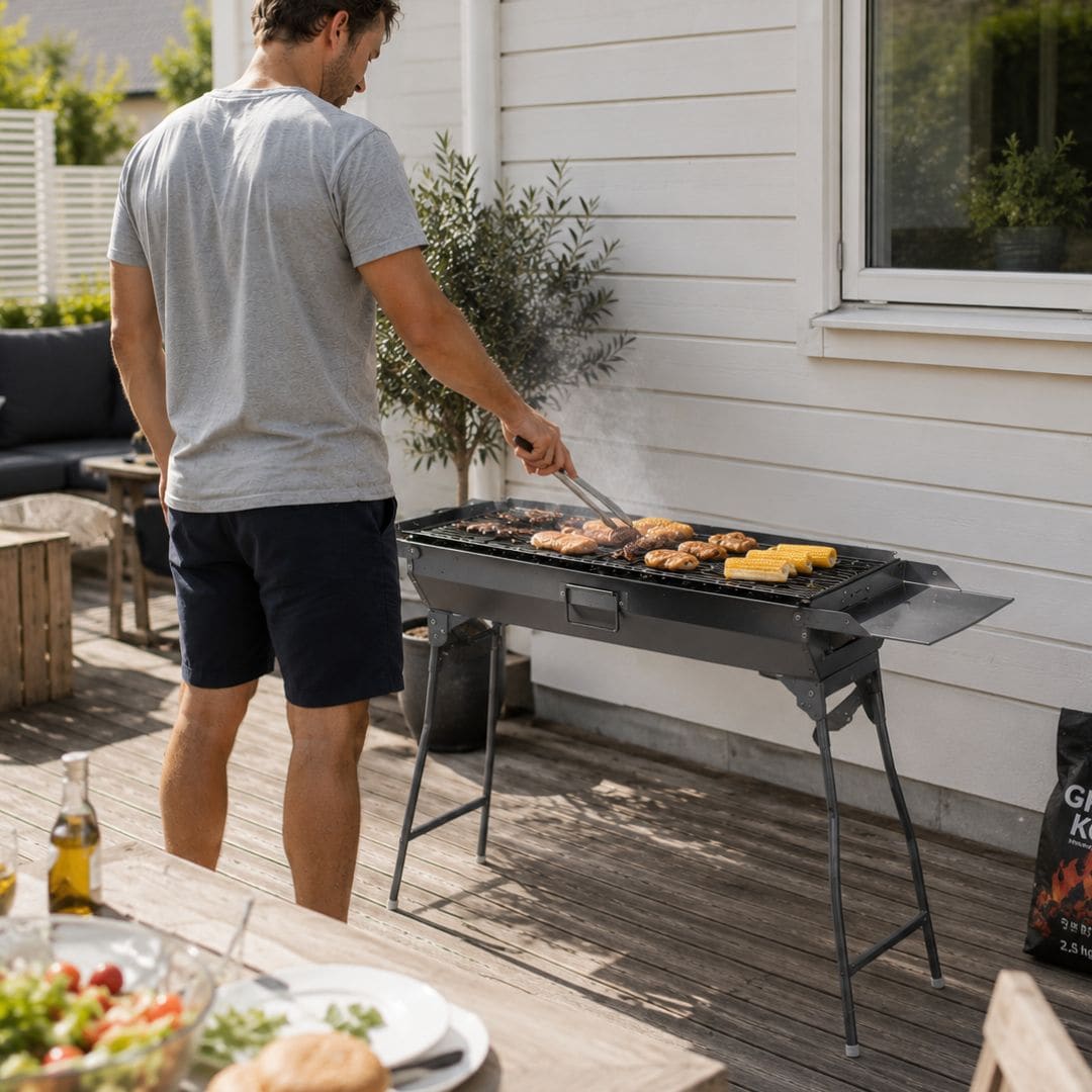 Sammenklappelig kulgrill / transportabel campinggrill / udendørsgrill til tur / grill med sideborde