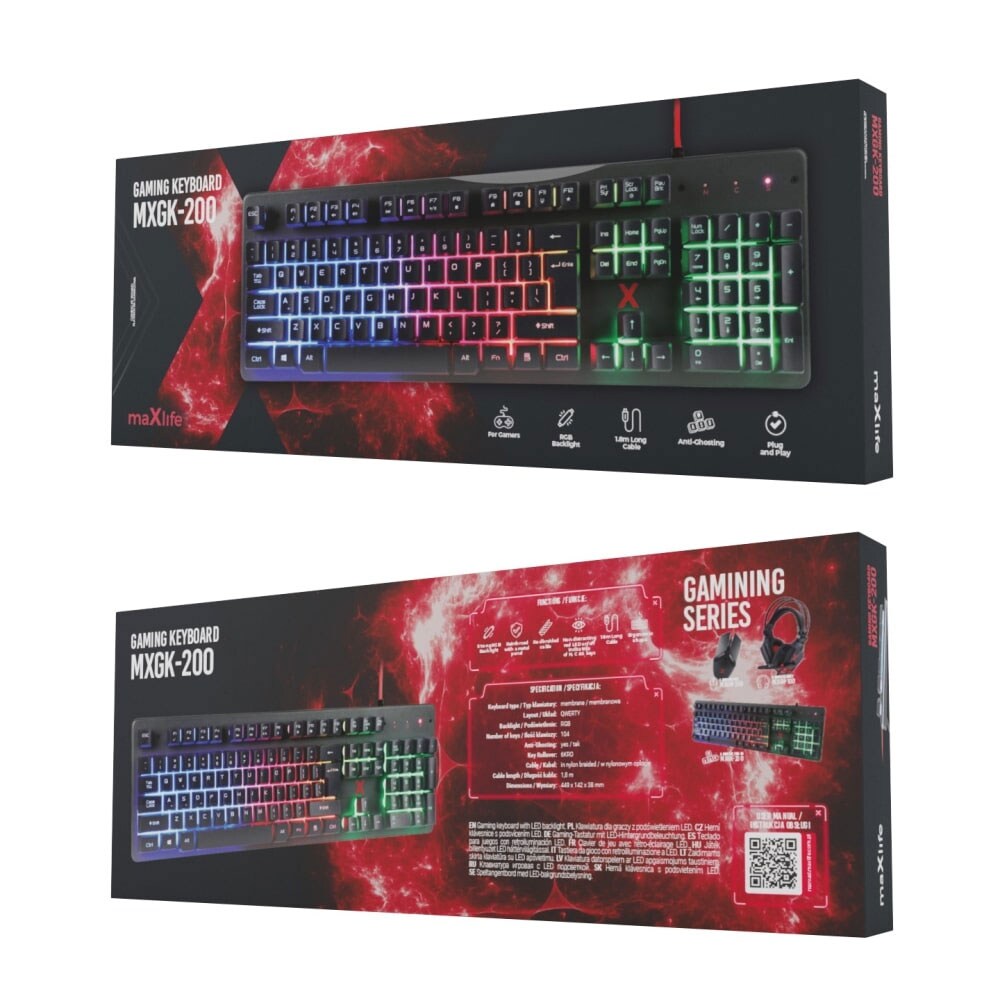 Maxlife Gaming trådbundet tastatur MXGK-200 PL 1,8 m sort