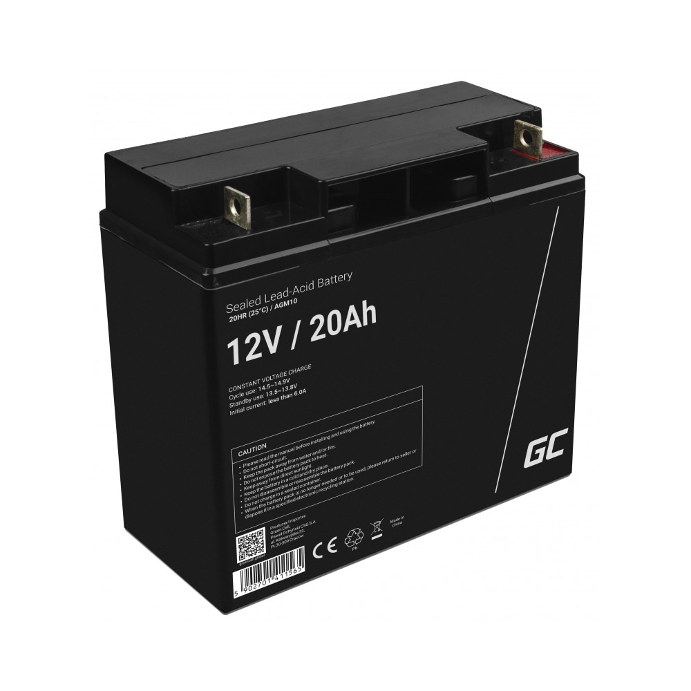 Green Cell AGM VRLA 12V 20Ah - AGM-teknologi og VRLA-ventil
