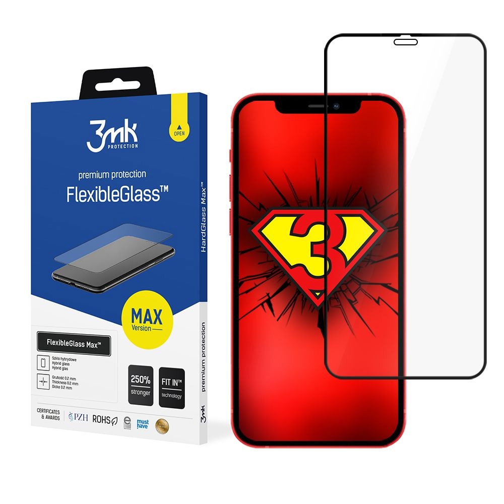 3mk Flexibelt 2.5D Max Hybridglas iPhone 12 Pro Max Sort Ramme