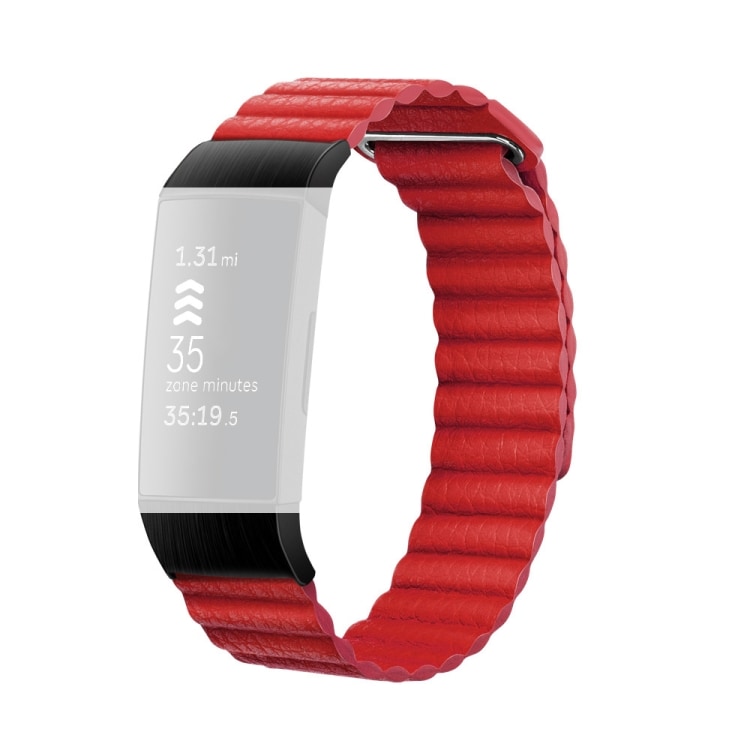 Rød rem i læder til Fitbit Charge 3/4 - small