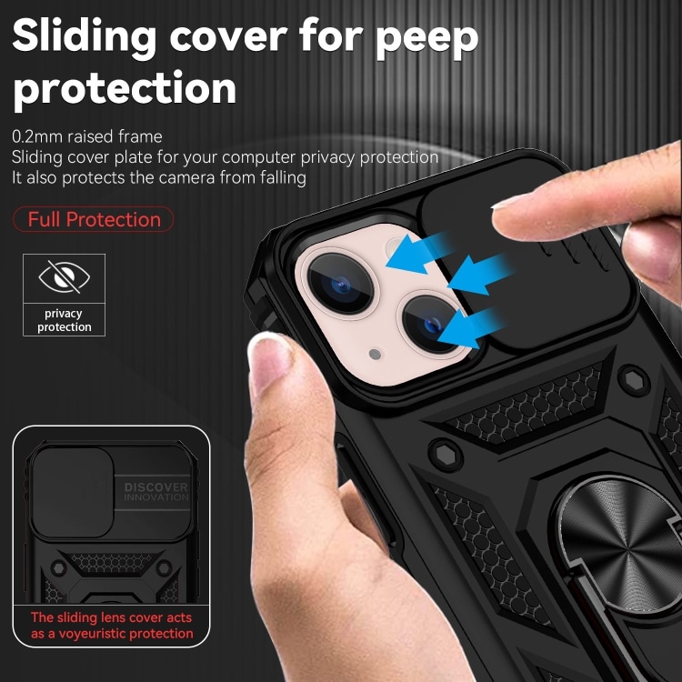 Cover med kamerabeskyttelse og ringholder til iPhone 13