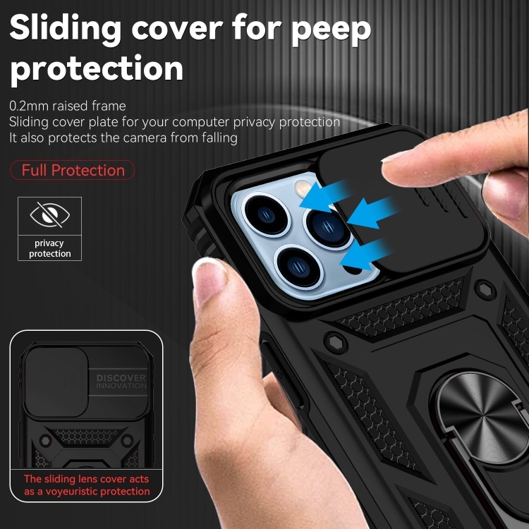 Cover med kamerabeskyttelse og ringholder til iPhone 13 Pro