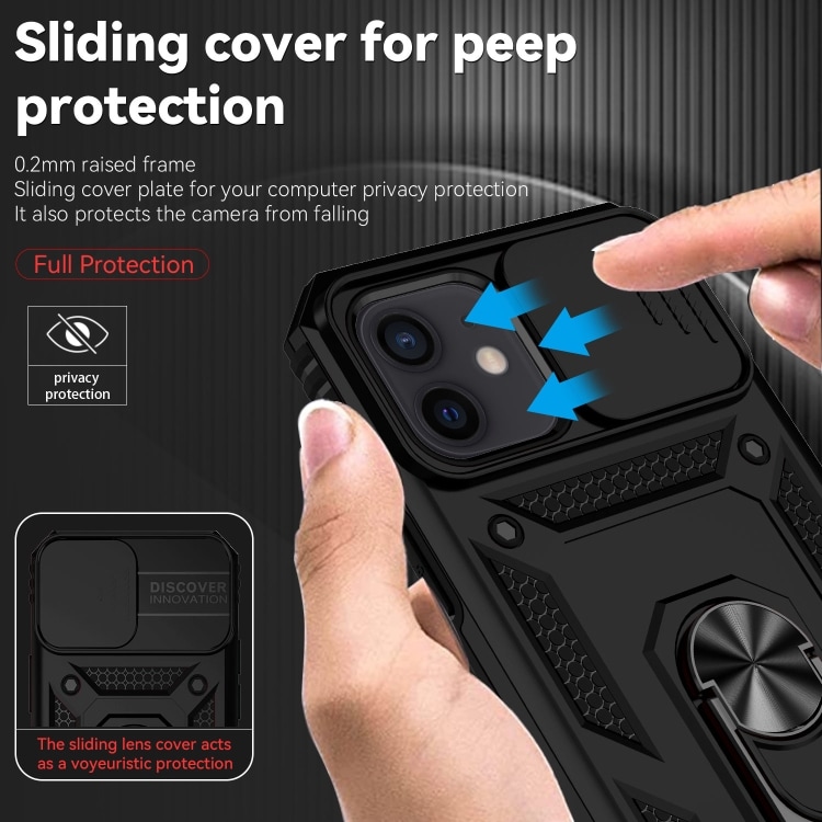 Cover med kamerabeskyttelse og ringholder til iPhone 12/12 Pro