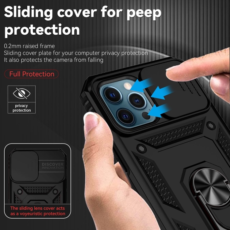 Cover med kamerabeskyttelse og ringholder til iPhone 12 Pro Max