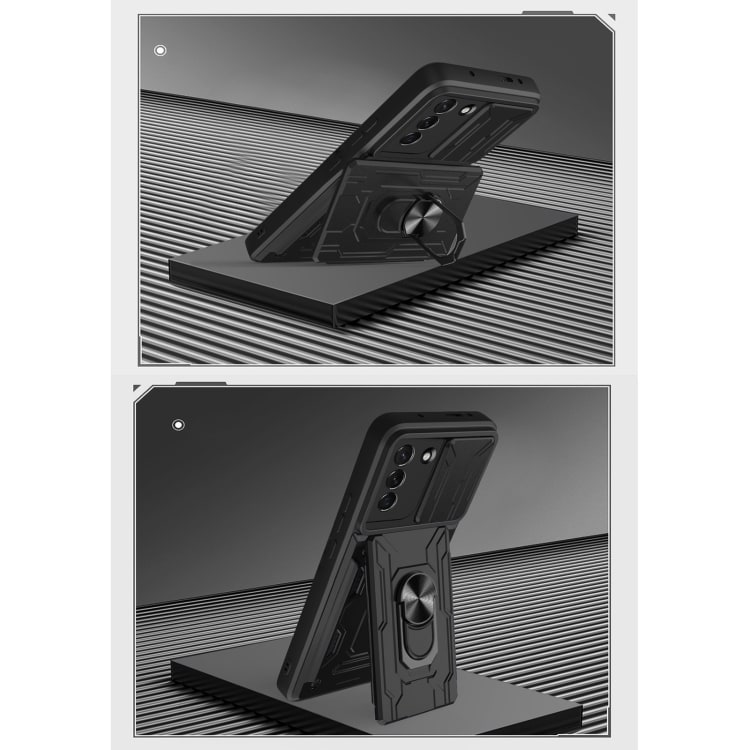 Cover med kamerabeskyttelse og skjult kortrum til Samsung Galaxy S21 5G