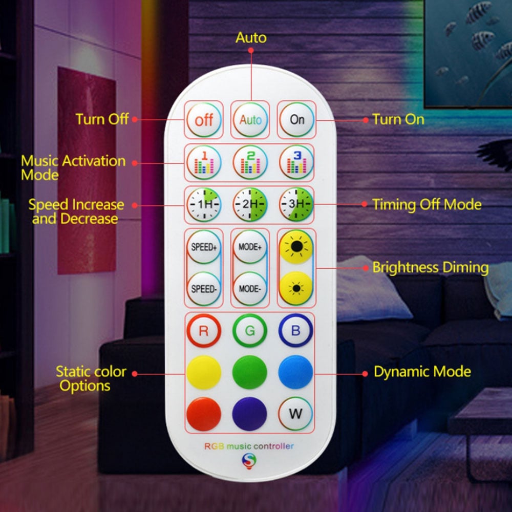 LED-lyskæde med RGB-farver og fjernbetjening - 10 m