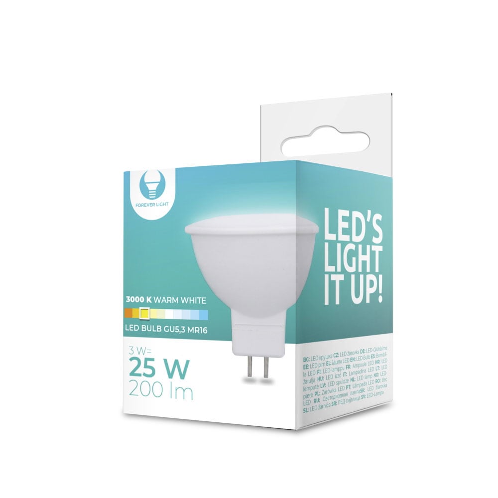 LED-pære GU5,3 MR16 3W 12V 3000K 200lm