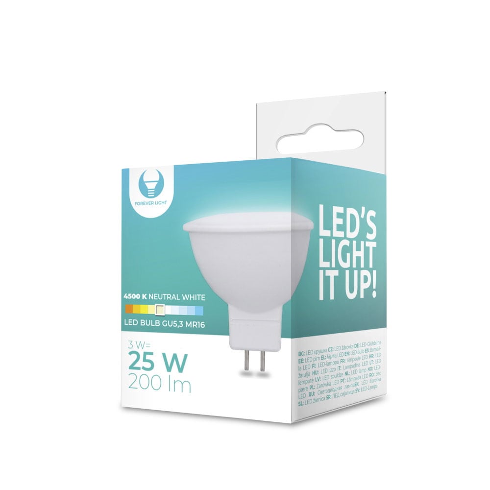 LED-pære GU5,3 MR16 3W 12V 4500K 240lm