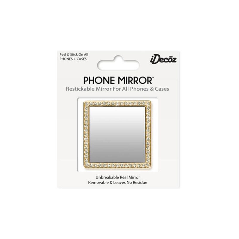 iDecoz Spejl til mobilcover - Guldfarvet med krystaller