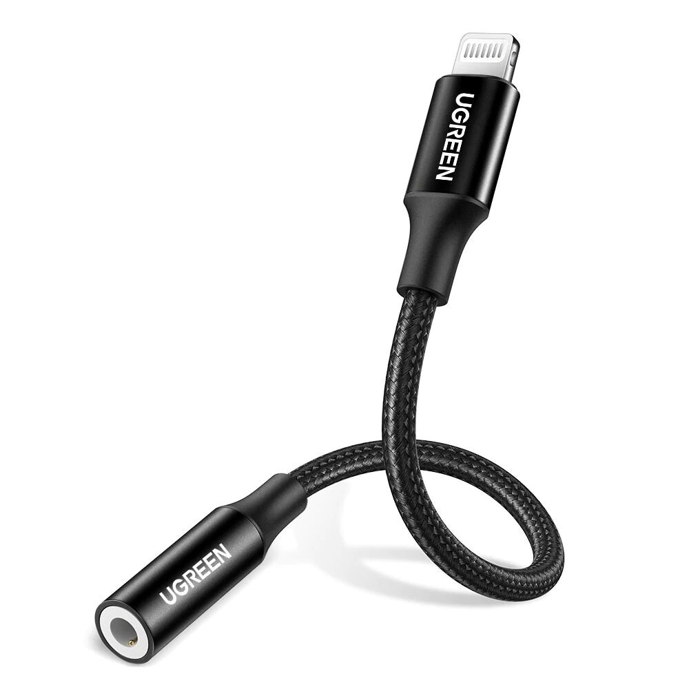 Lightning til 3,5 mm adapter MFI 10 cm Sort