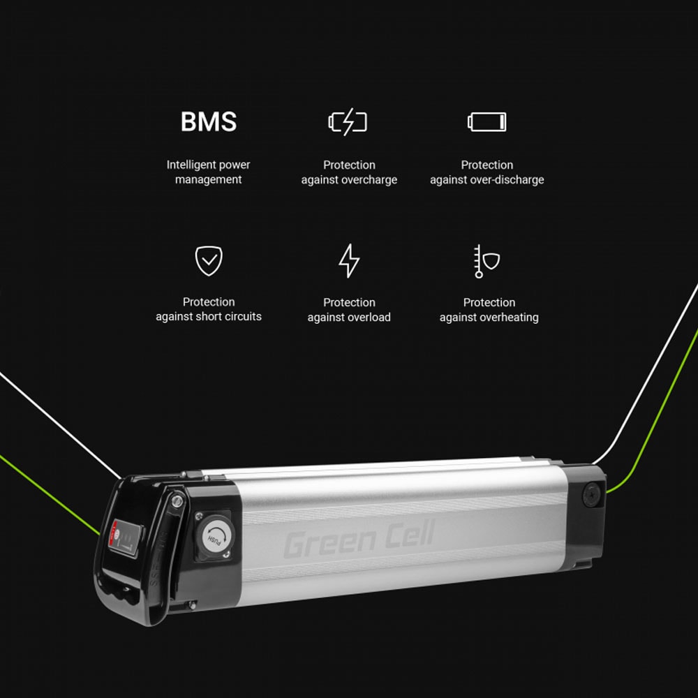 Green Cell elcykelbatteri Silverfish 36V 10.4Ah med lader