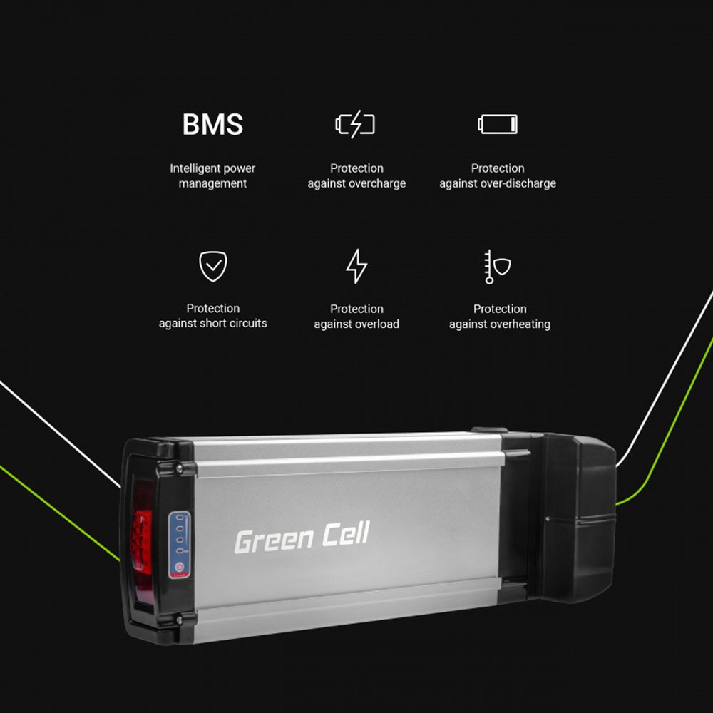 Green Cell elcykelbatteri 36V 12Ah med lader