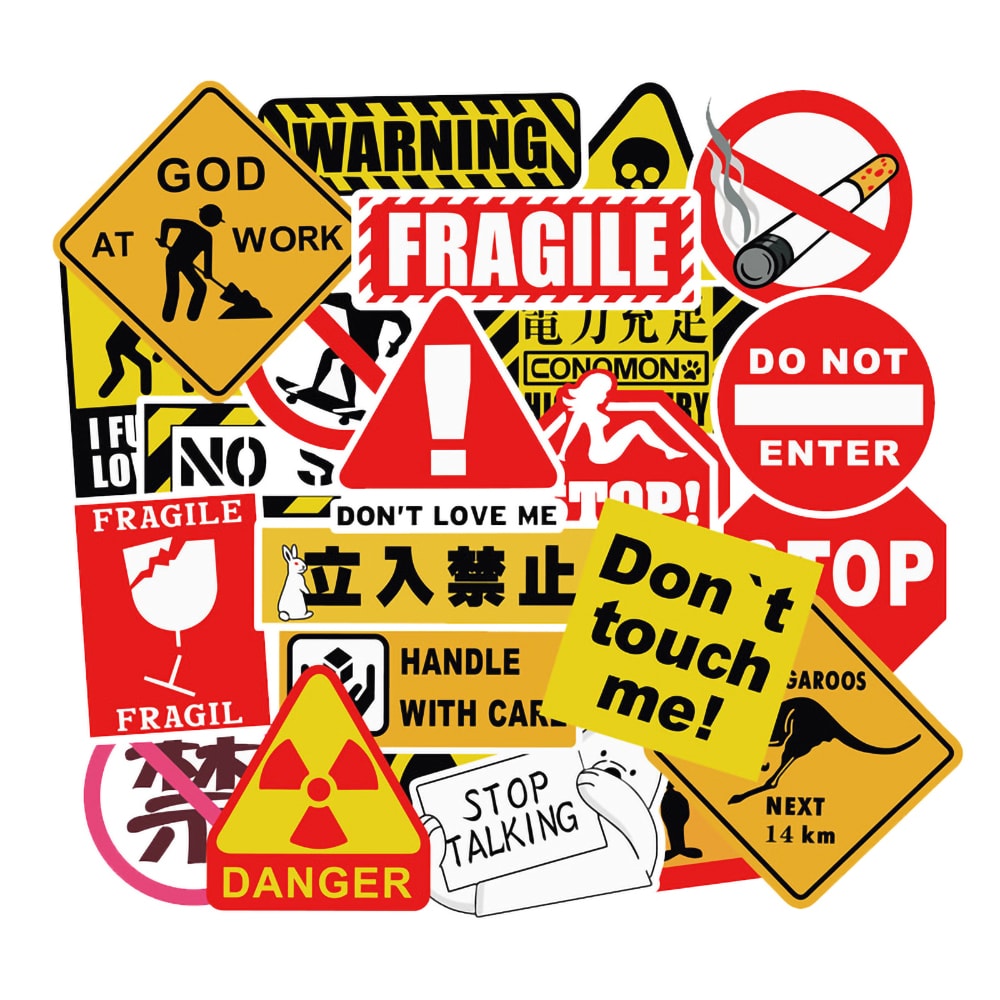 50-pak sjove klistermærker med advarselsskilte