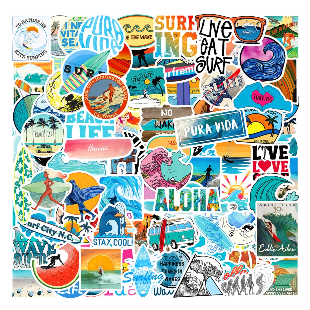 100-pak klistermærker med surf-tema