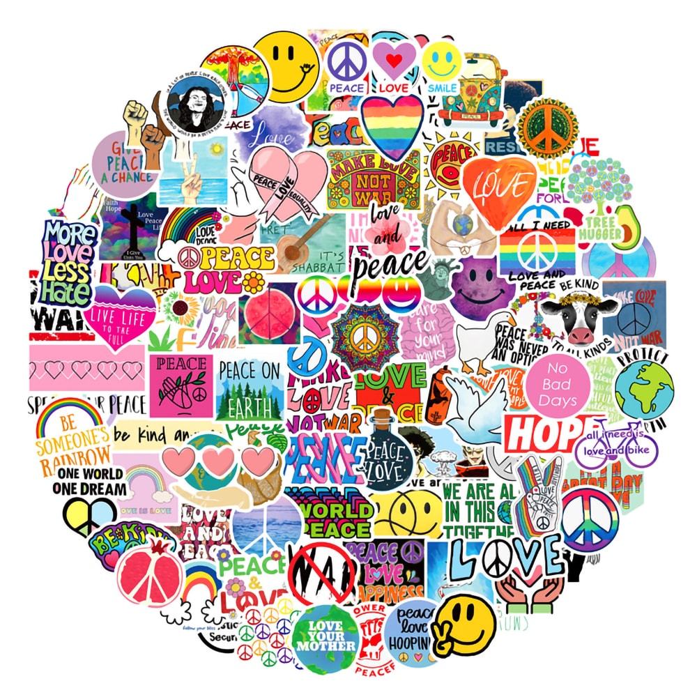 102-pak klistermærker med kærlighed-og-fred-tema