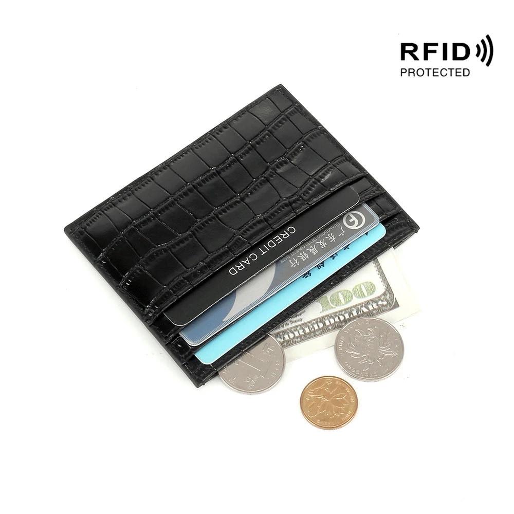 RFID-Tegnebog med Pop-up og krokodillemønster- sort