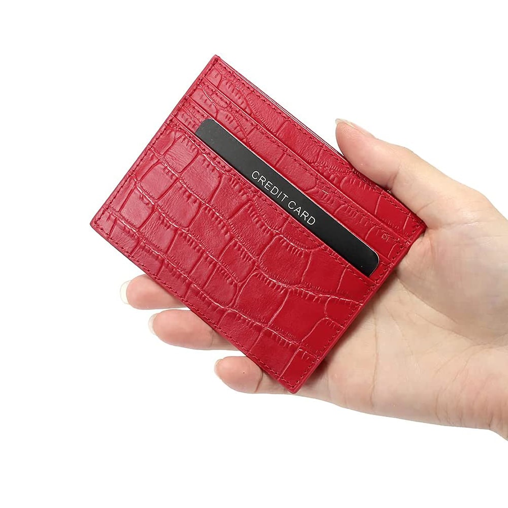 RFID-Tegnebog med Pop-up og krokodillemønster- rød