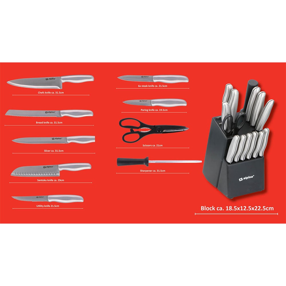 Alpina Knivsæt med 15 knive og træblok