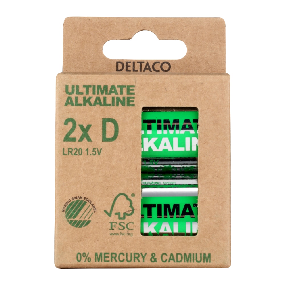 Deltaco D-batterier (LR20) - 2-pak