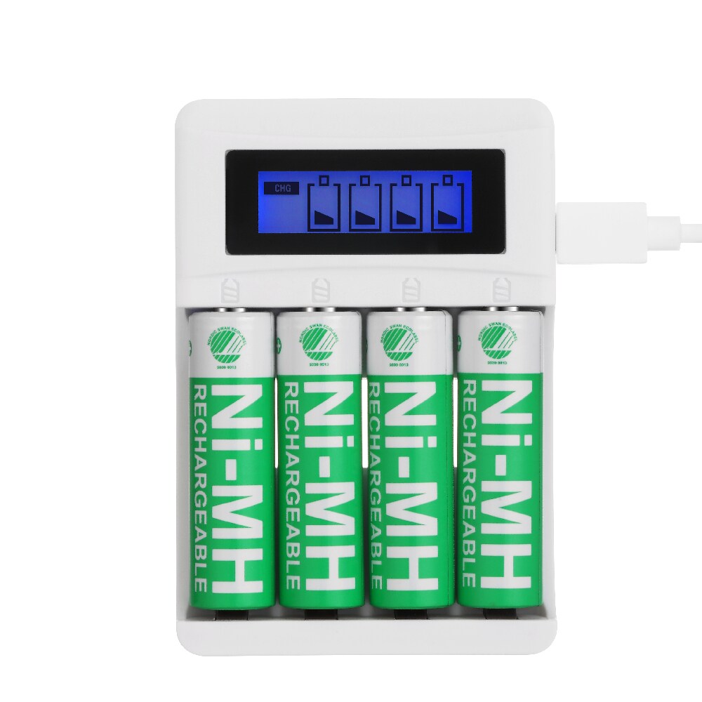 Deltaco USB-batterilader til AA/AAA-batterier inklusive 4x AAA-batterier