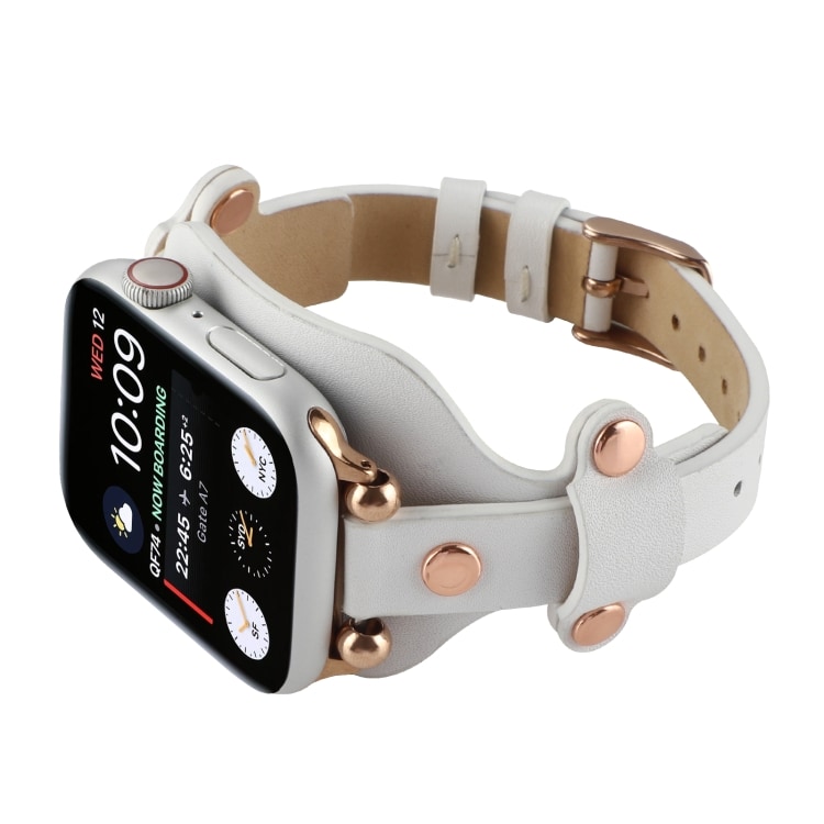 Læderrem til  Apple Watch Series 7 45mm, 6 / SE / 5 / 4 44mm, 3 / 2 / 1 42mm Hvid