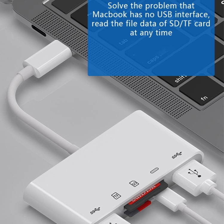 5-i-1 USB-C til SD, TF, USB-C og 2xUSB-A