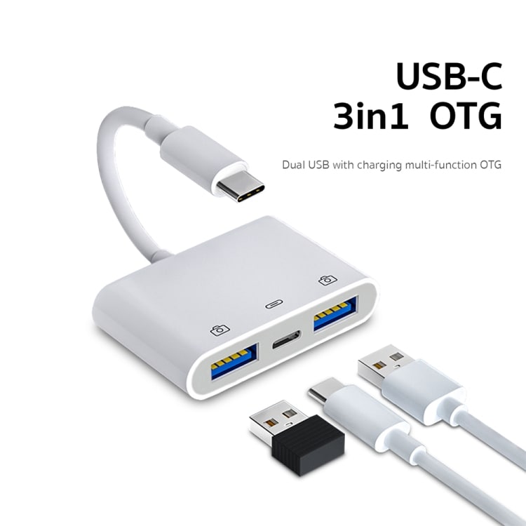 3-i-1 USB-C til USB-C og 2xUSB-A