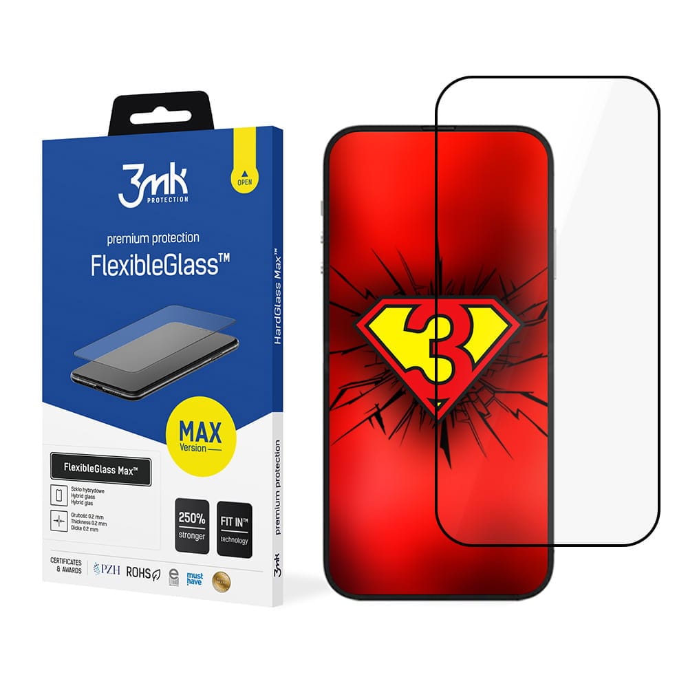 3mk Flexibelt 2.5D Max Hybridglas till iPhone 14 6,1" - sort Ram