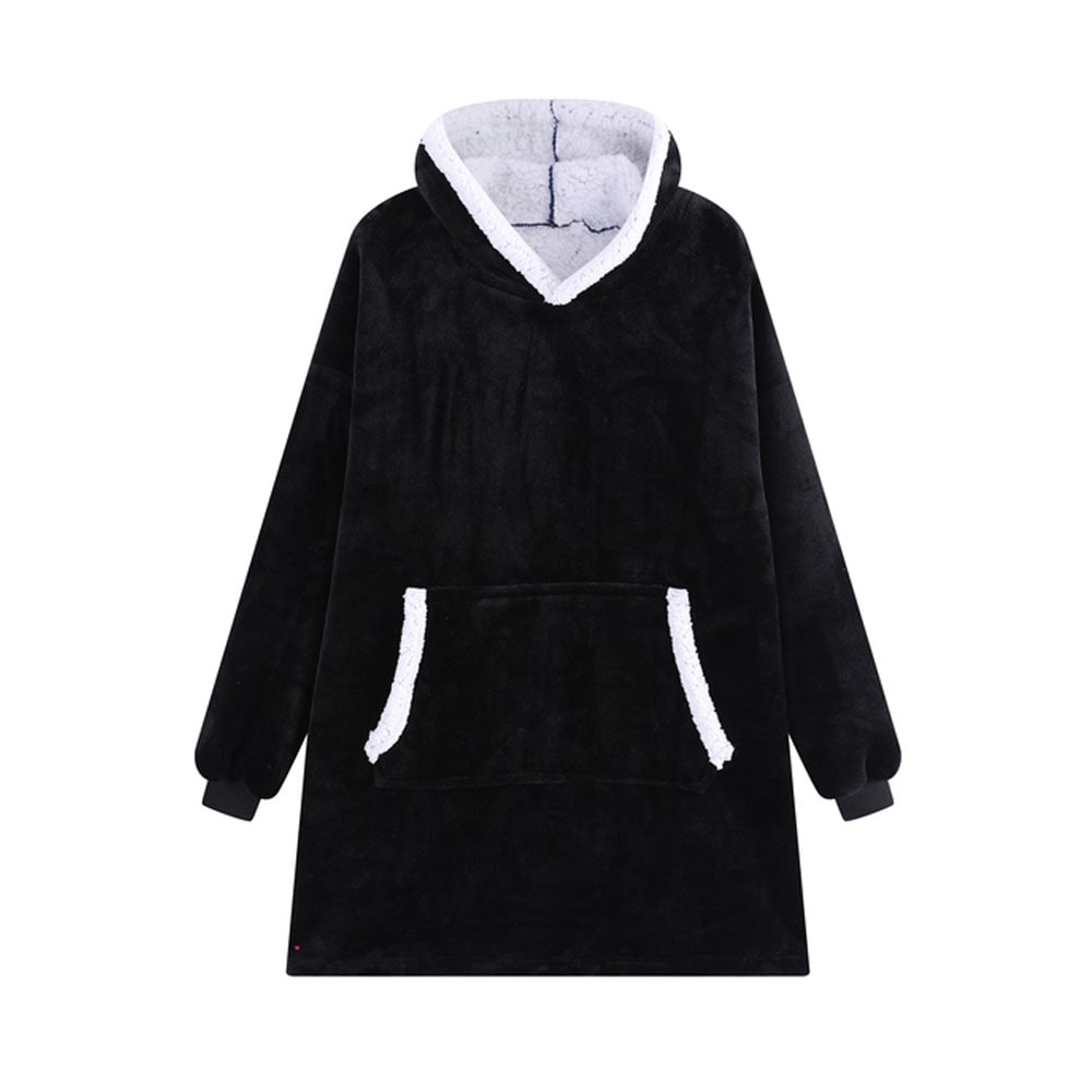 Medium oversized hættetrøje til voksne med kængurulomme og hætte - Sort