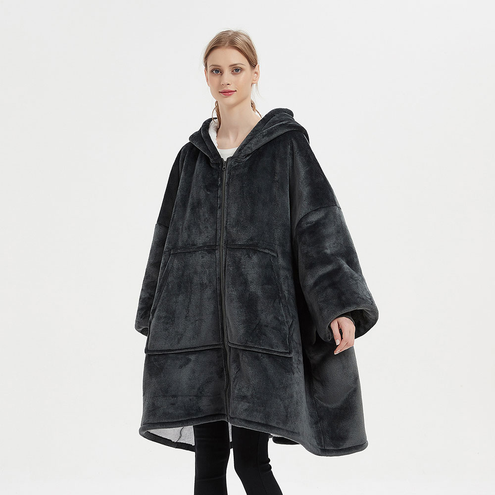 Oversized hoodie med lynlås - Mørkegrå 96cm