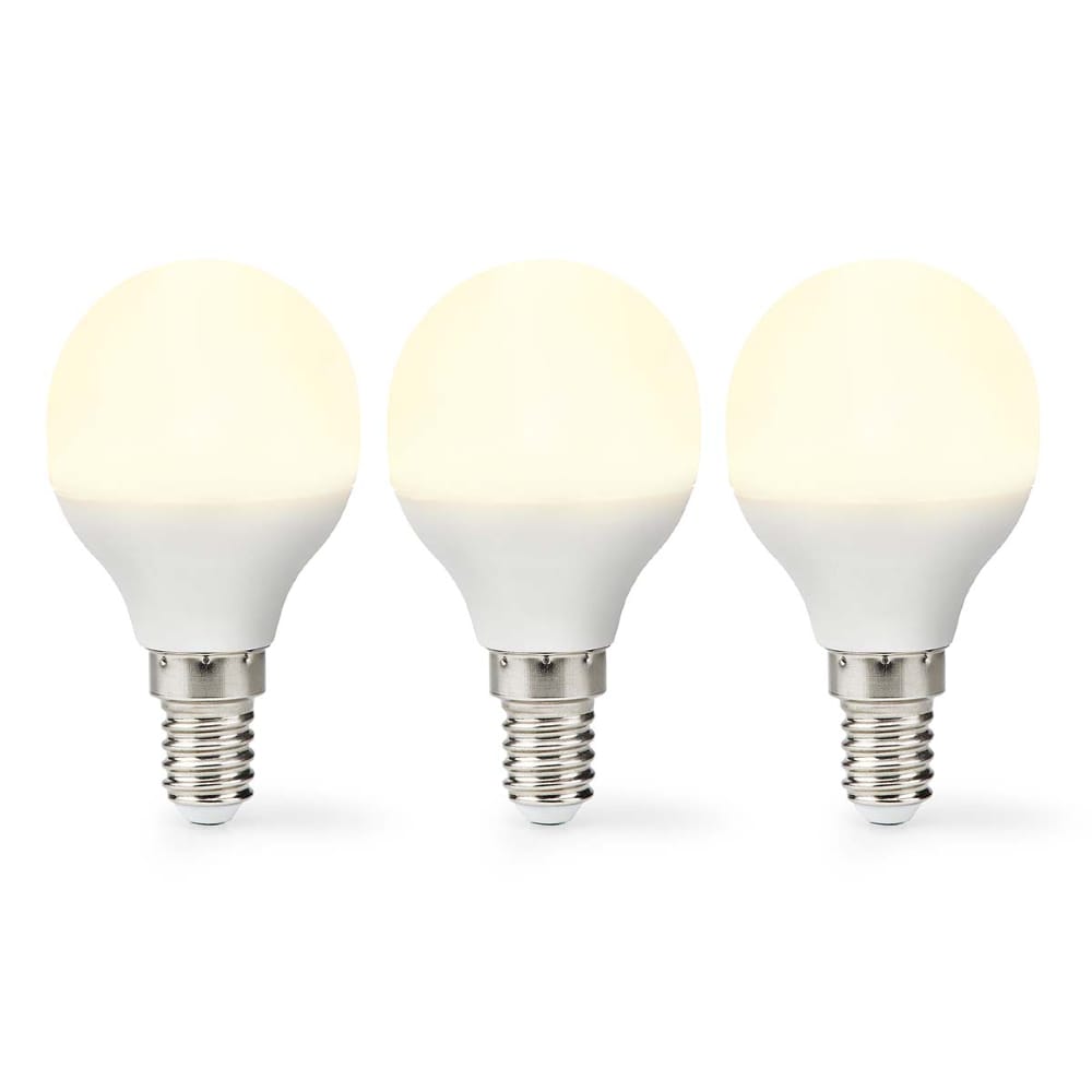 Nedis Frosted LED-pære Varmt hvidt E14, G45, 4.9W, 470lm, 2700K - 3-pak