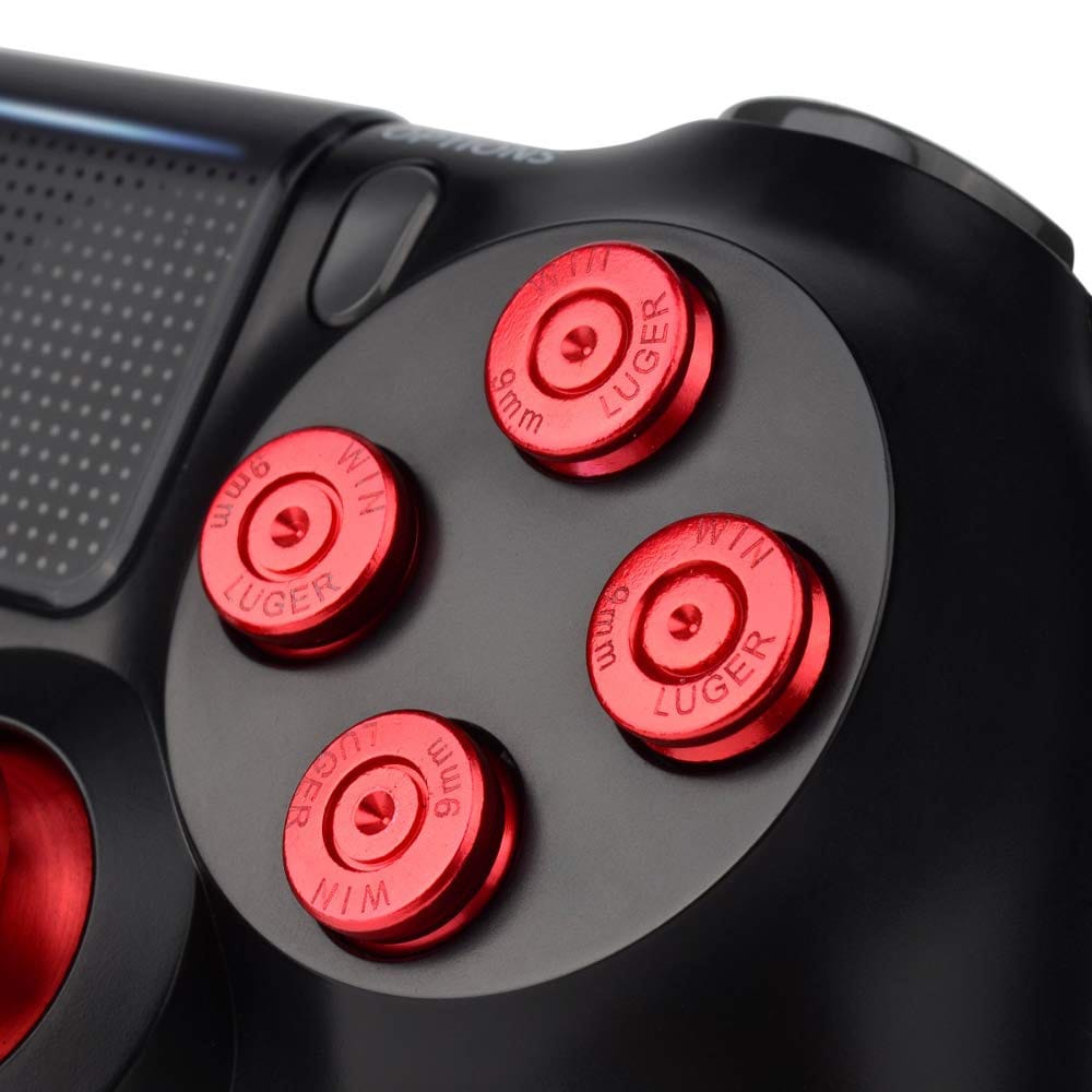 Tommelfingergreb og knapper i metal til håndkontrol til PS4 - rød