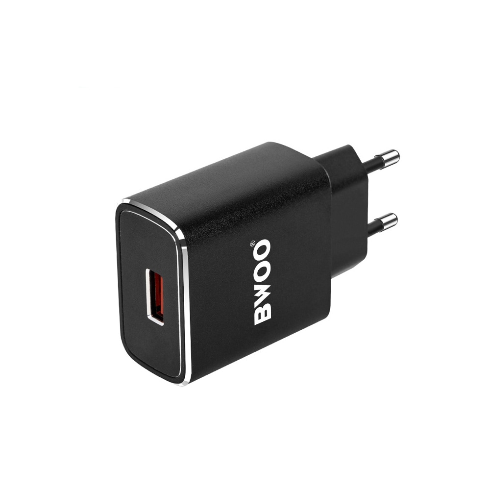 BWOO USB-lader 1xUSB QC 3.0 3A Sort