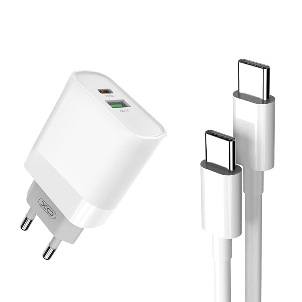 XO Væglader PD QC3.0 18W 1xUSB 1xUSB Type-C med USB Type-C kabel