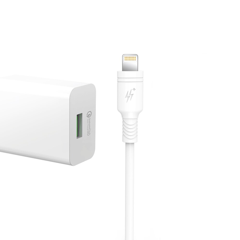 XO Væglader L36 USB-A QC3.0 18W med Lightning-kabel