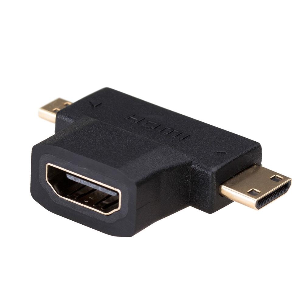 Akyga Adapter HDMI-hun - Mini-HDMI-han+Micro-HDMI-han - Sort