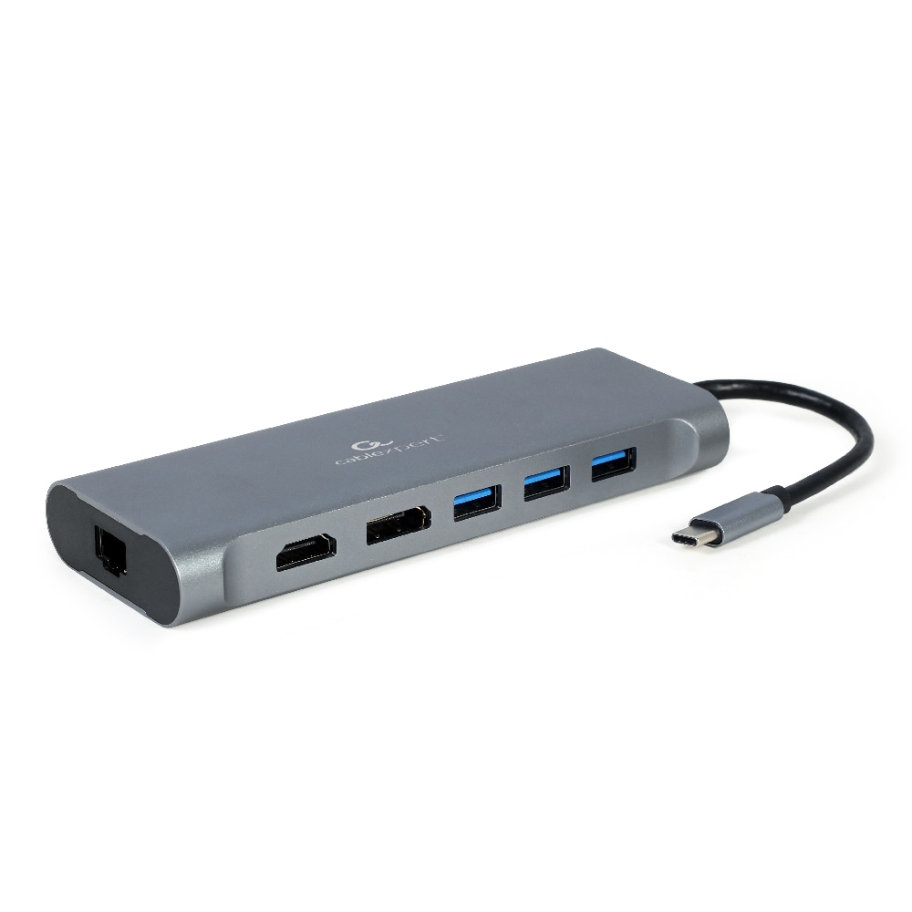 Cablexpert USB-C Dockingstation 8-i-1 med USB, HDMI, DisplayPort, VGA, PD, SD, RJ45, 3.5mm
