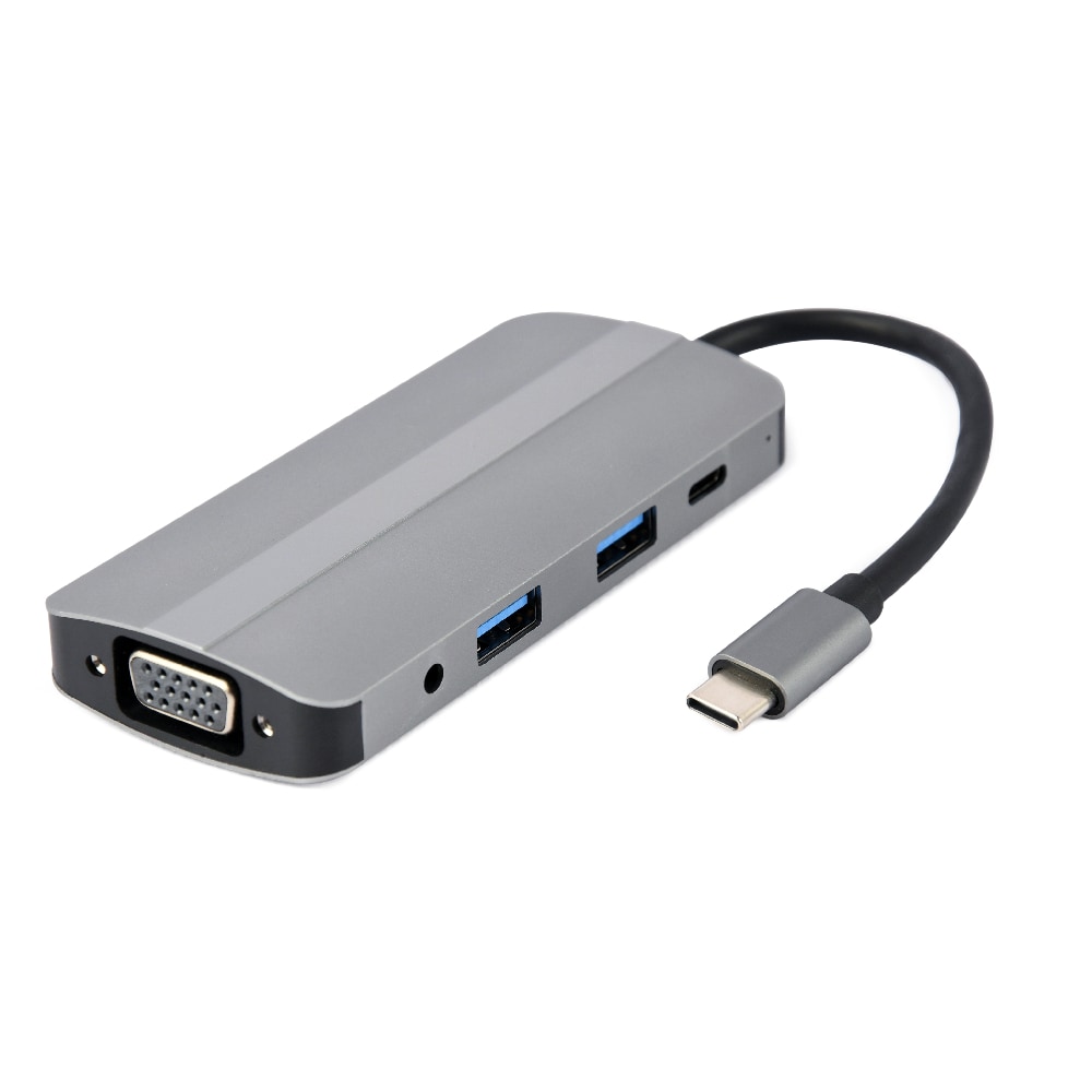 Cablexpert USB-C Dockingstation 8-i-1 med 2xUSB, HDMI, VGA, PD, Micro-SD/SD, 3.5mm