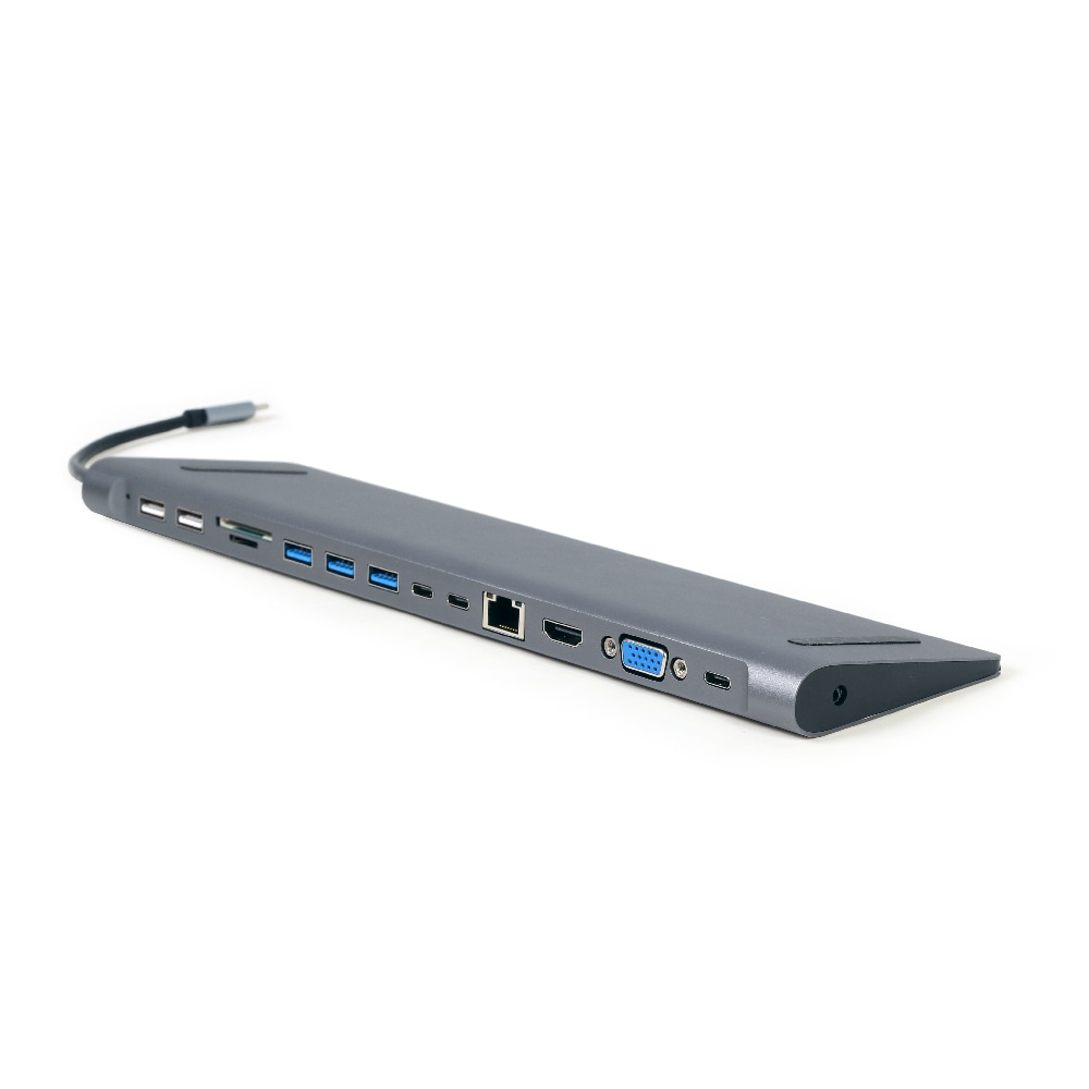 Cablexpert USB-C Dockingstation 9-i-1 med 5xUSB, HDMI, VGA, PD, Micro-SD/SD, RJ45, 3.5mm