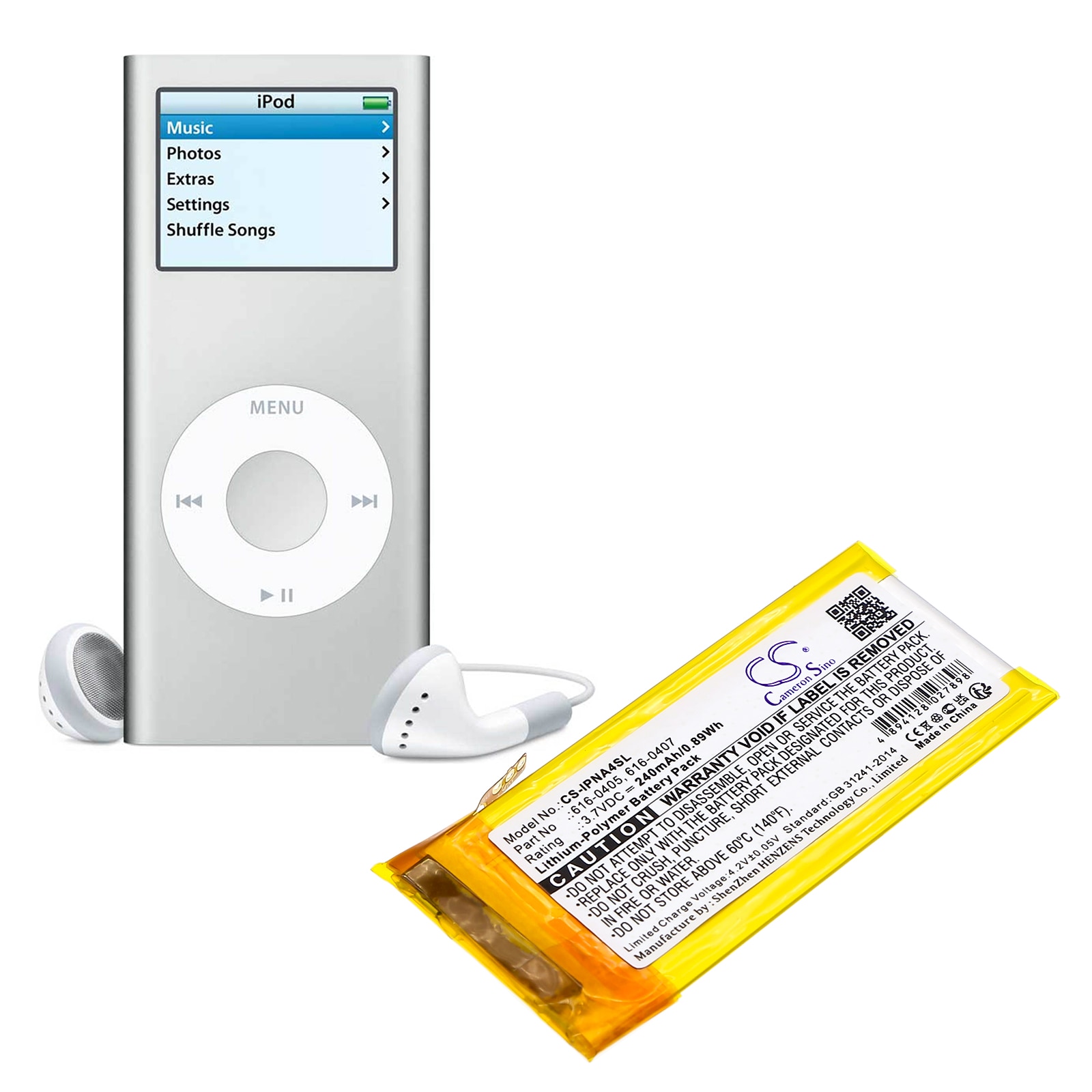 Batteri til medieafspiller til Apple iPod Nano 4th 4GB, iPod Nano 4th 8GB og andre.