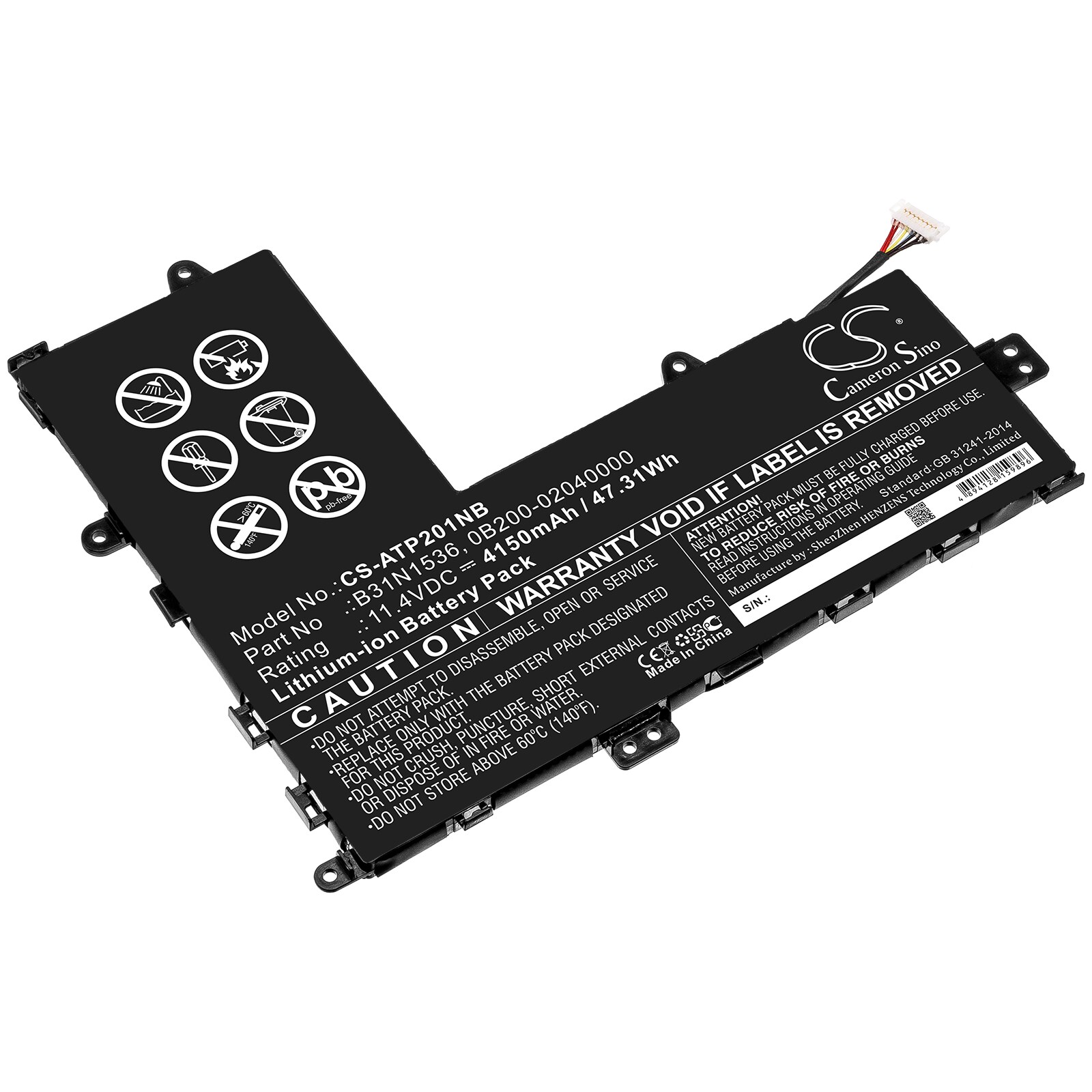 Batteri til notebook, bærbar computer til Asus TP201, TP201SA og andre