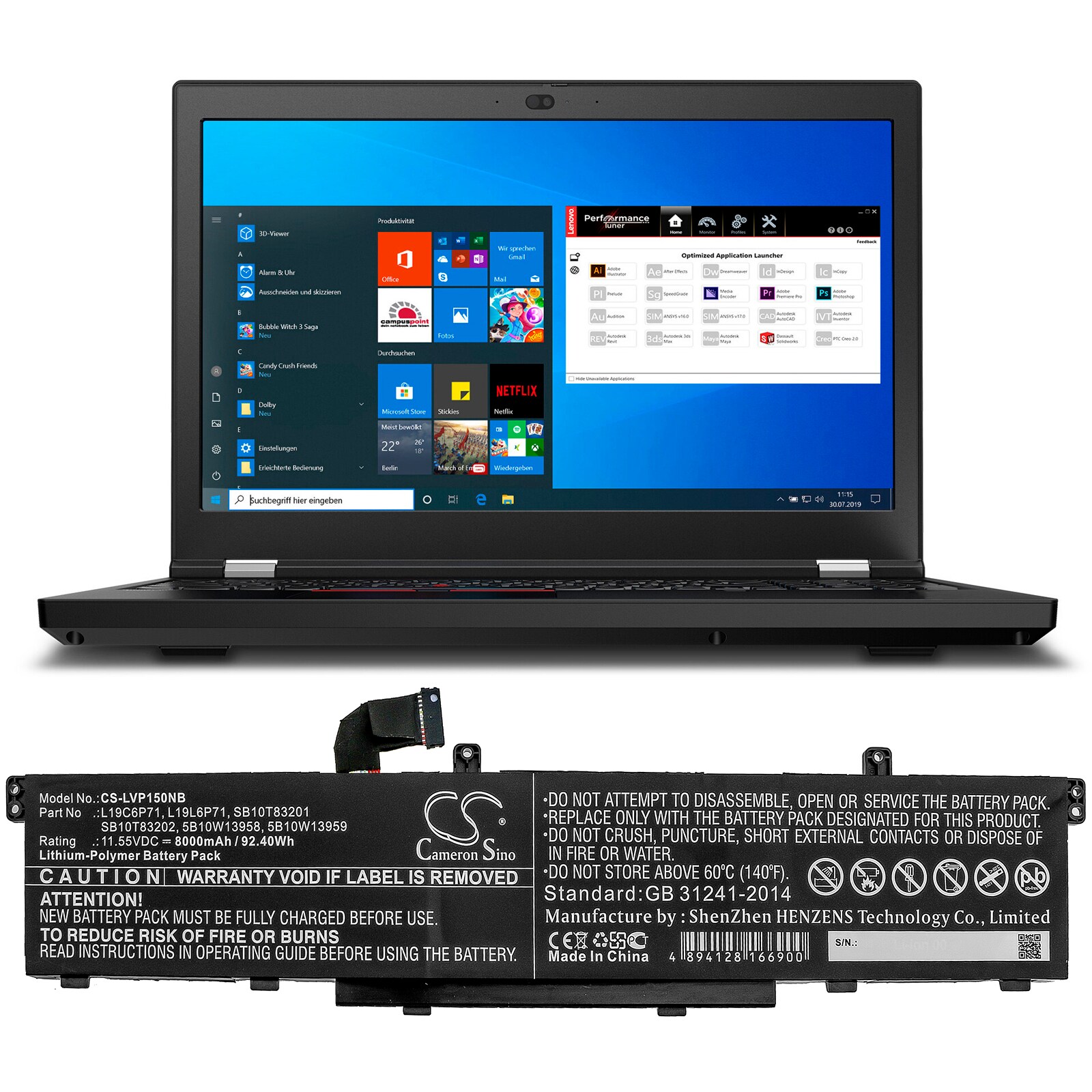 Batteri til notebook, bærbar computer til Lenovo ThinkPad P15 Gen 1 20SUS0GA00 og andre.